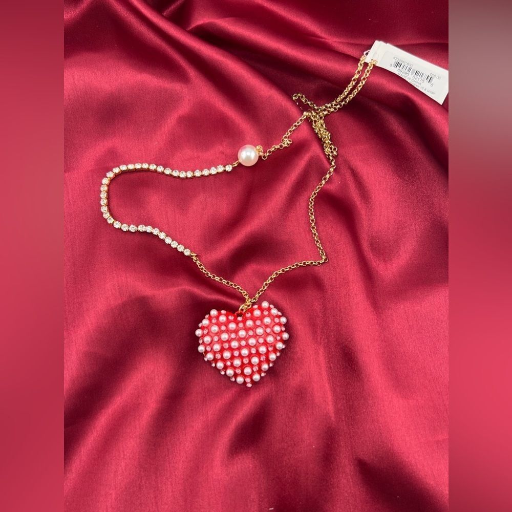 Betsey Johnson Red Heart Pearl and Rhinestone Necklace - Picture 3 of 10